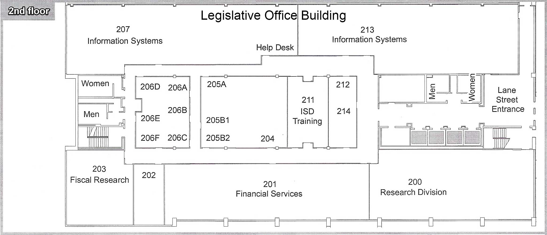 Map of Legislative Office Building Second Floor