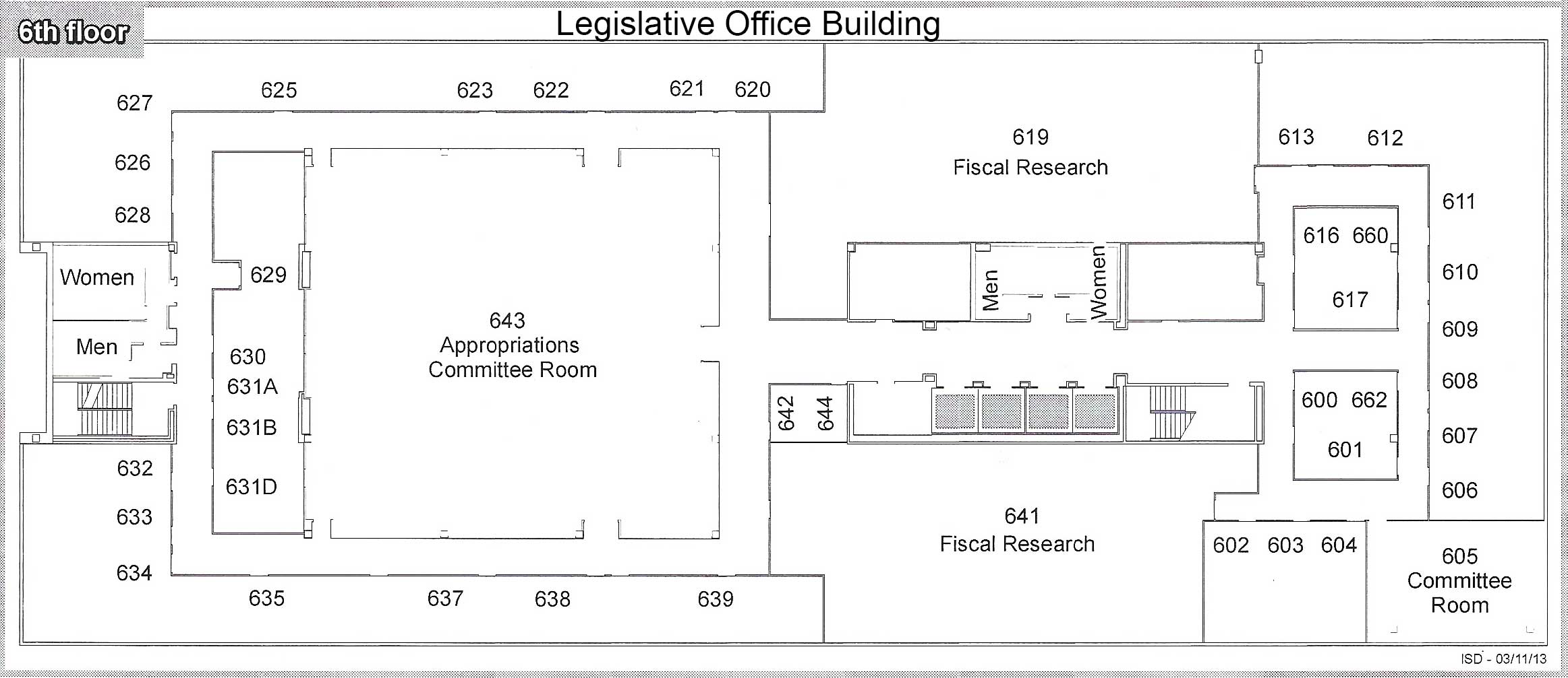 Map of Legislative Office Building Sixth Floor