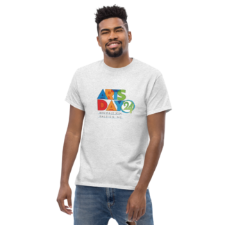 Man wearing an Ash T-Shirt with the ARTS Day '24 on the front