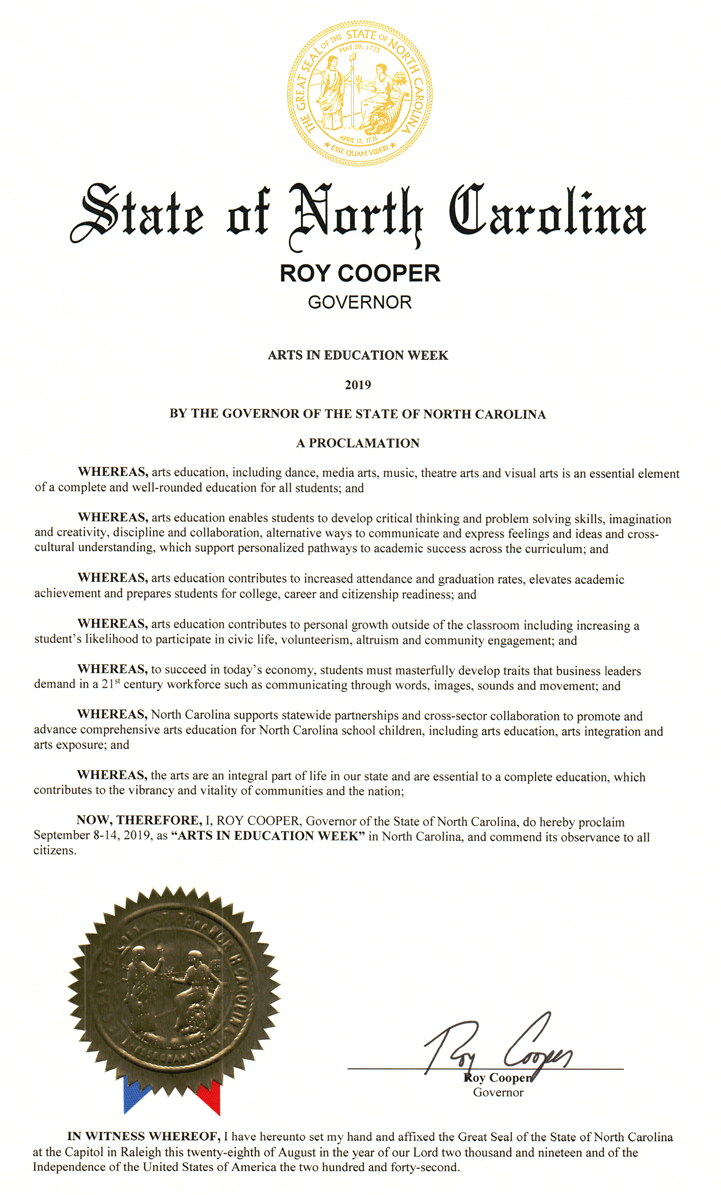 Governor Proclaims Arts in Education Week 2019 Arts North Carolina