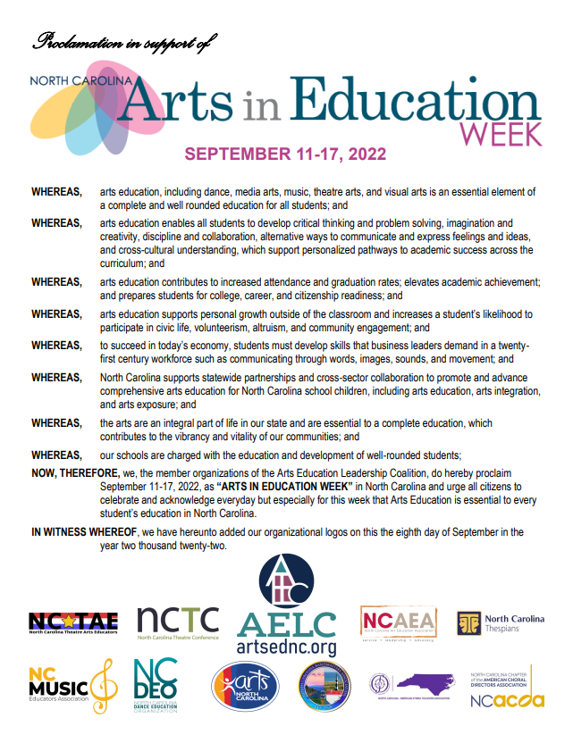 Image of the Arts in Education Week proclamation