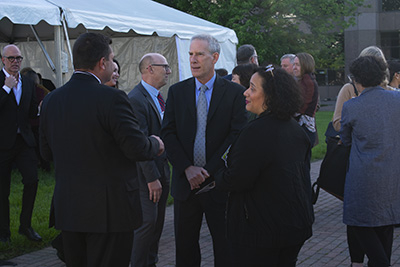 Rep. Jeffrey Elmore, Secretary Reid Wilson, and Carly Jones networking at ARTS Day