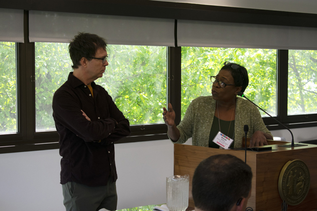 ARTS Day 2023- Ben Folds (left) speaking with Rhonda Bellamy at Arts Caucus meeting