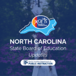 Title: North Carolina State Board of Education Updates - Image of a female high school student throwing her cap into the air standing outdoors