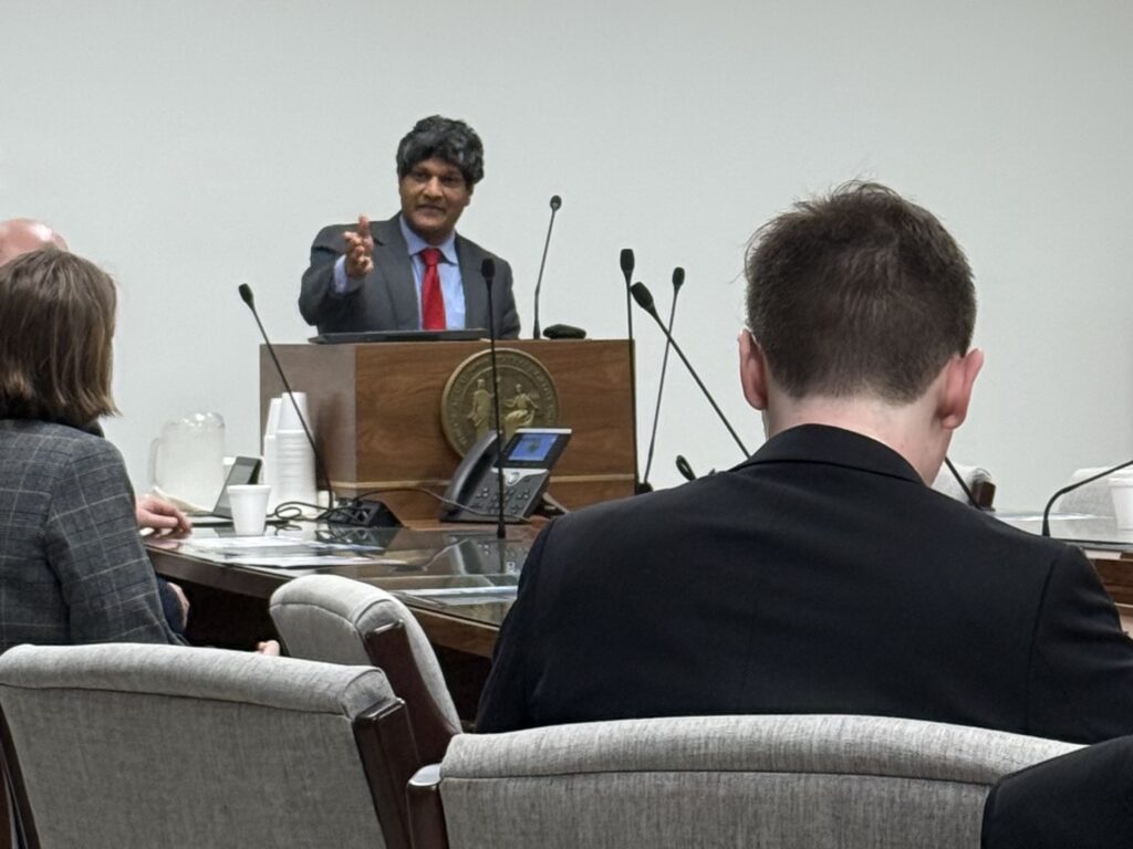 Senator Jay Chaudhuri speaking with NCGA Arts Caucus