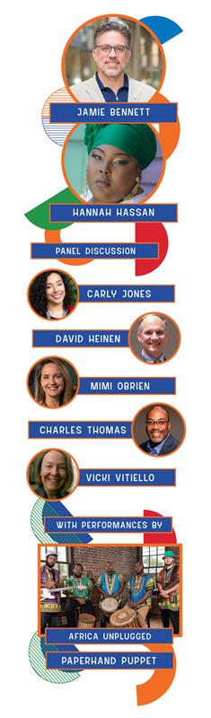 Picture collage of ARTS Day speakers and artists